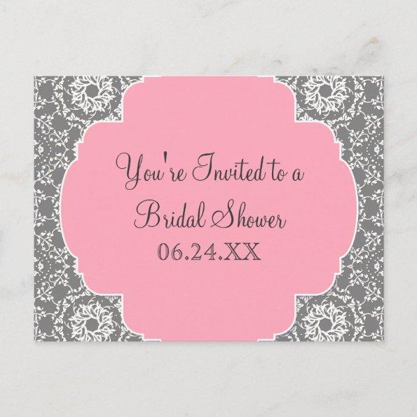 AnnaLiese Damask - Pink and Grey Bridal Shower Invitation PostInvitations