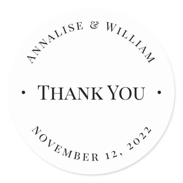 Annalise Elegant White Black Thank You Wedding Classic Round Sticker