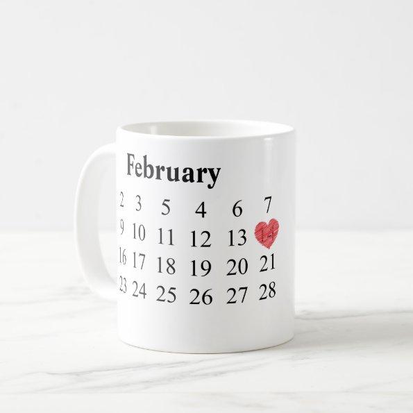 Anniversary Gift - Calendar & Engraved Rings Coffee Mug