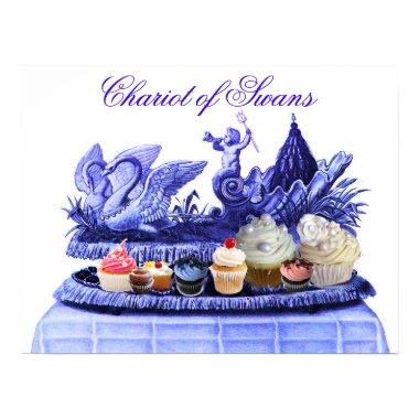 ANTIQUE BLUE CHARIOT OF SWANS AND CUPCAKES POSTER