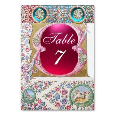 ANTIQUE BLUE PINK FLORAL,FUCHSIA GEMSTONES,PEARLS TABLE NUMBER