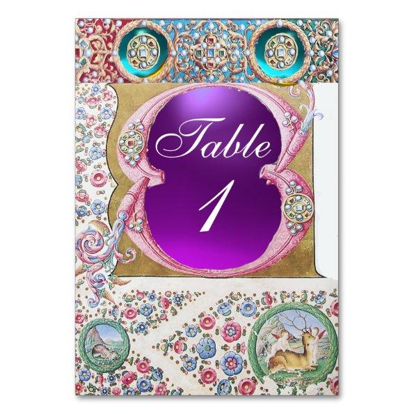 ANTIQUE BLUE PINK FLORAL,PURPLE GEMSTONES,PEARLS TABLE NUMBER