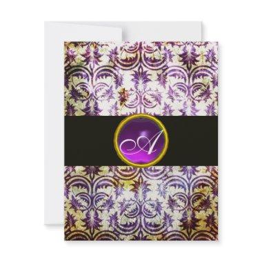 ANTIQUE DAMASK MONOGRAM,black purple,champagne