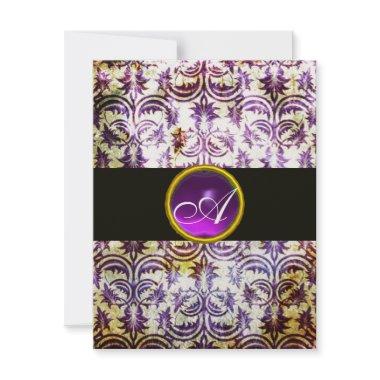 ANTIQUE DAMASK MONOGRAM,black purple,champagne Invitations