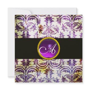 ANTIQUE DAMASK MONOGRAM,black white purple,gold