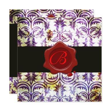 ANTIQUE DAMASK RED WAX SEAL MONOGRAM,purple,silver Invitations