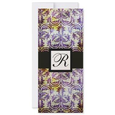 ANTIQUE DAMASK SQUARE MONOGRAM,purple,champagne