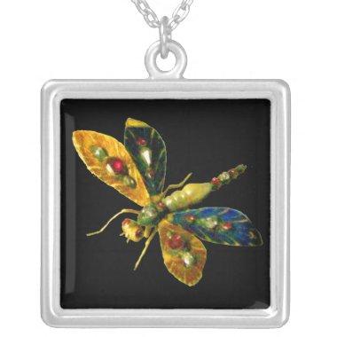 ANTIQUE DRAGONFLY JEWEL SILVER PLATED NECKLACE