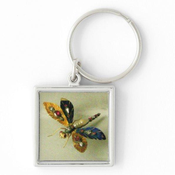 ANTIQUE DRAGONFLY JEWEL White Gray Keychain