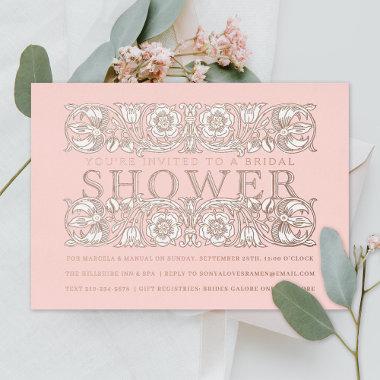 Antique Floral Ornaments Blush Bridal Shower Foil Invitations