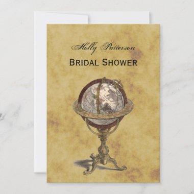 Antique Globe Distressed BG V Bridal Shower Invitations