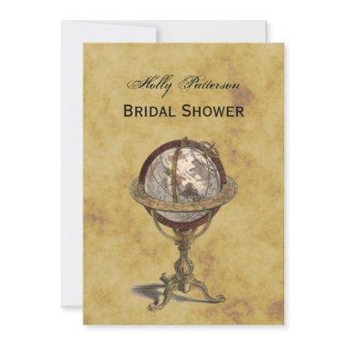 Antique Globe Distressed BG V Bridal Shower Invitations