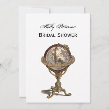 Antique Globe White BG V Bridal Shower Invitations