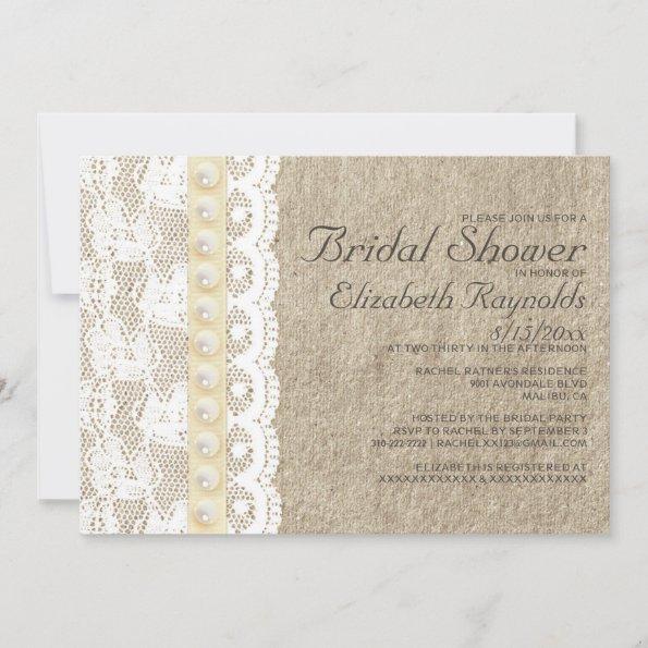 Antique Lace and Pearls Bridal Shower Invitations