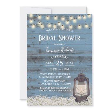 Antique Lantern Rustic Dusty Blue Bridal Shower Invitations