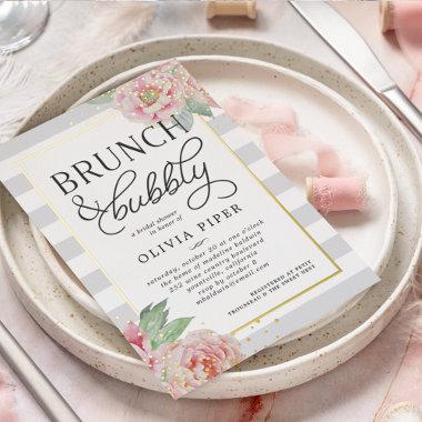 Antique Peony Brunch & Bubbly Bridal Shower Foil Invitations