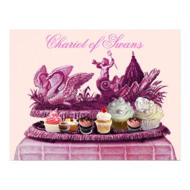 ANTIQUE PINK CHARIOT OF SWANS AND CUPCAKES POSTER