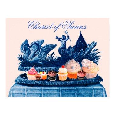 ANTIQUE PINK CHARIOT OF SWANS AND CUPCAKES POSTER