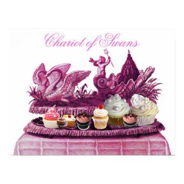 ANTIQUE PINK CHARIOT OF SWANS AND CUPCAKES POSTER