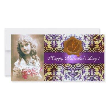 ANTIQUE PURPLE DAMASK BROWN WAX SEAL Monogram Holiday Invitations