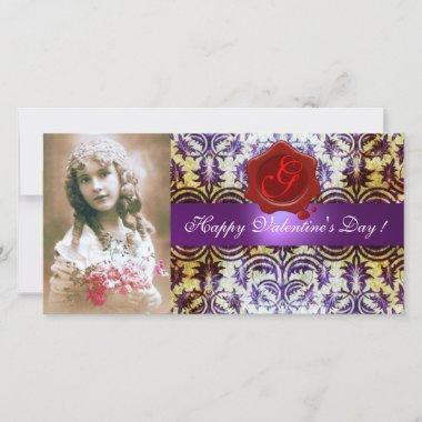 ANTIQUE PURPLE DAMASK RED WAX SEAL Monogram Holiday Invitations