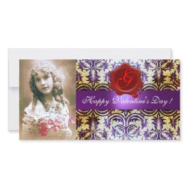 ANTIQUE PURPLE DAMASK RED WAX SEAL Monogram Holiday Invitations