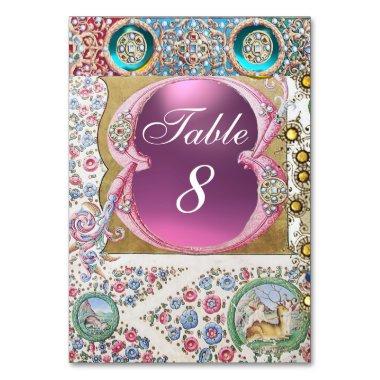 ANTIQUE ROSES, FLORAL, BLUE PINK GEMSTONES,PEARLS TABLE NUMBER