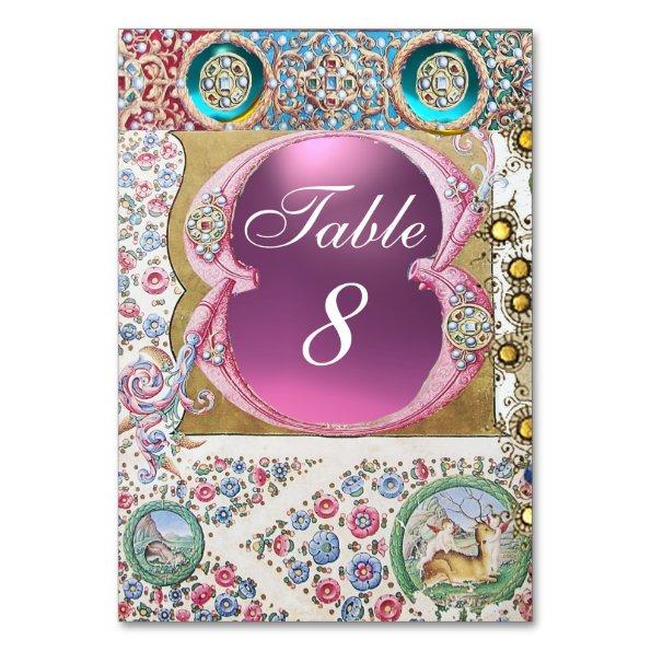 ANTIQUE ROSES, FLORAL, BLUE PINK GEMSTONES,PEARLS TABLE NUMBER