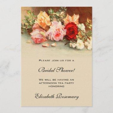 Antique Roses Flowers Floral Vintage Bridal Shower Invitations