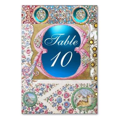 ANTIQUE ROSES,PINK FLORAL,BLUE GEMSTONES,PEARLS TABLE NUMBER