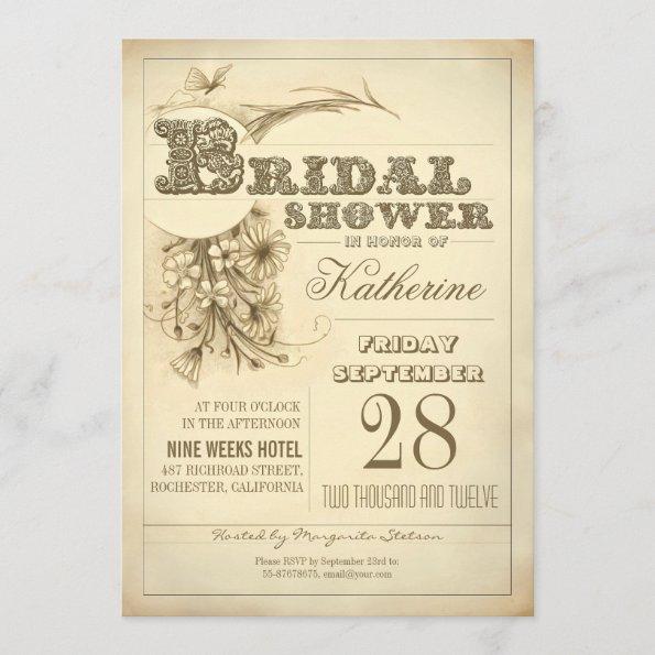 antique typography bridal shower invitations