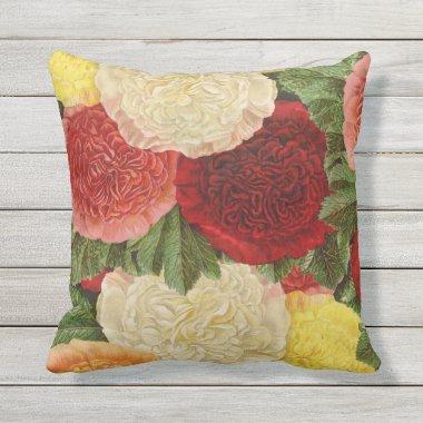 Antique Vintage Red White Pink Yellow Roses Outdoor Pillow