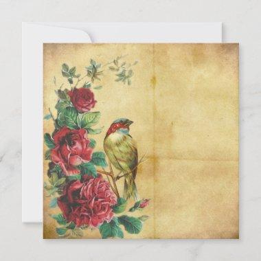 Antique Vintage Victorian Red Roses Stationary Note Invitations