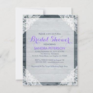 Antique White Lace Rustic Wood Bridal Shower Invitations