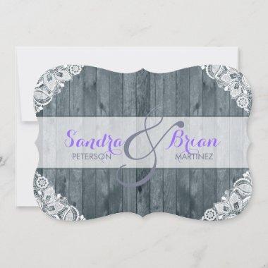 Antique White Lace Rustic Wood Weeding Invitations