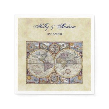 Antique World Map #3, Distressed BG #3 Napkins