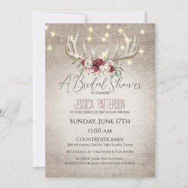 Antlers and Lights Floral Bridal Shower Invitations