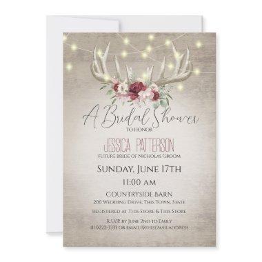 Antlers and Lights Floral Bridal Shower Invitations