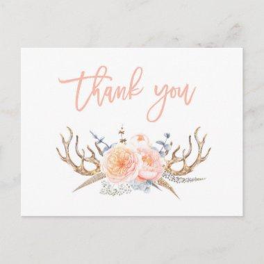 antlers feathers thank you Invitations, baby shower postInvitations