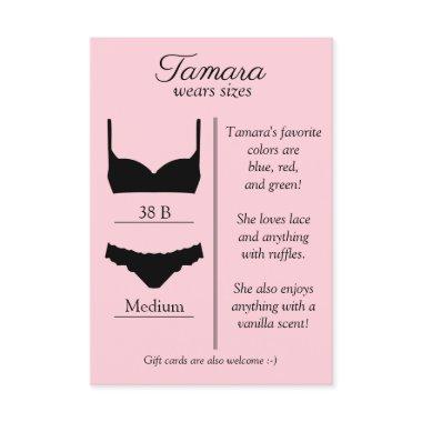 ANY BACKGROUND COLOR: Lingerie Size Insert Card