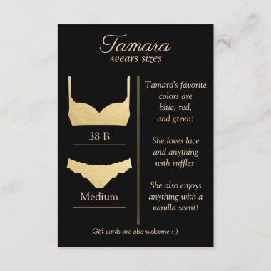 ANY BACKGROUND COLOR: Lingerie Size Insert Card