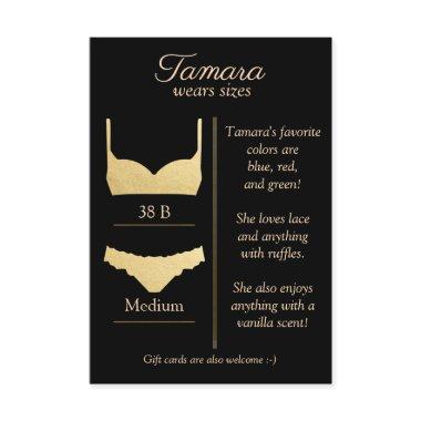 ANY BACKGROUND COLOR: Lingerie Size Insert Card