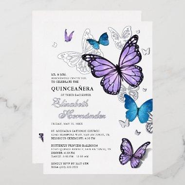 Any Color Butterfly Elegant Quinceanera Foil Invitations