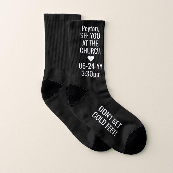 Any Text COLD FEET Funny Groom / Bride Black Socks