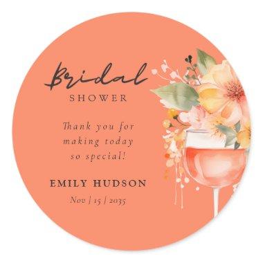 Aperol Spritz Floral Bridal Shower Classic Round Sticker