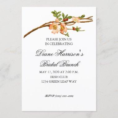 Apple Blossom Watercolor Stems Wedding Shower Invitations