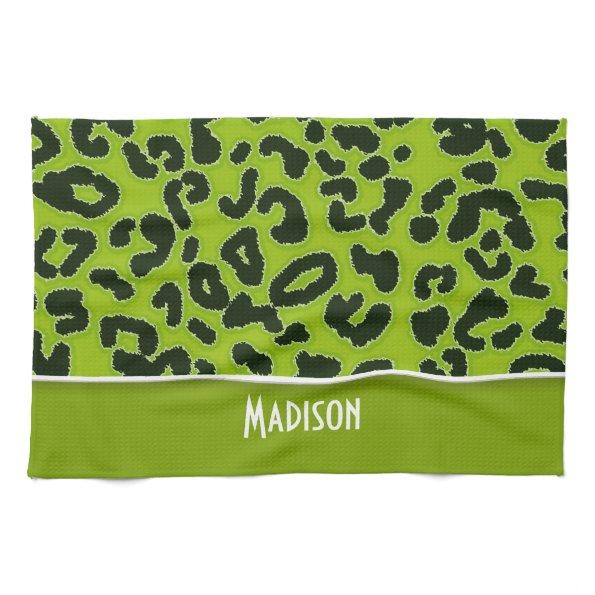 Apple Green Leopard Animal Print; Personalized Towel