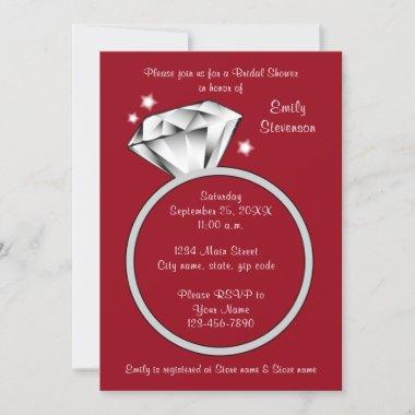 Apple red Diamond ring Bridal Shower Invitations