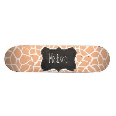 Apricot Color Giraffe Print; Vintage Chalkboard Skateboard Deck