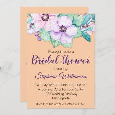 Apricot Floral Bridal Shower Invitations